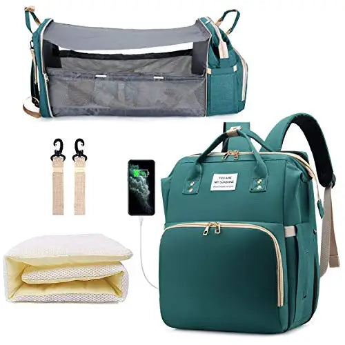 Sac à Dos de Maternité 3 en 1 – Lit Pliable, Table à Langer et Chargeur USB